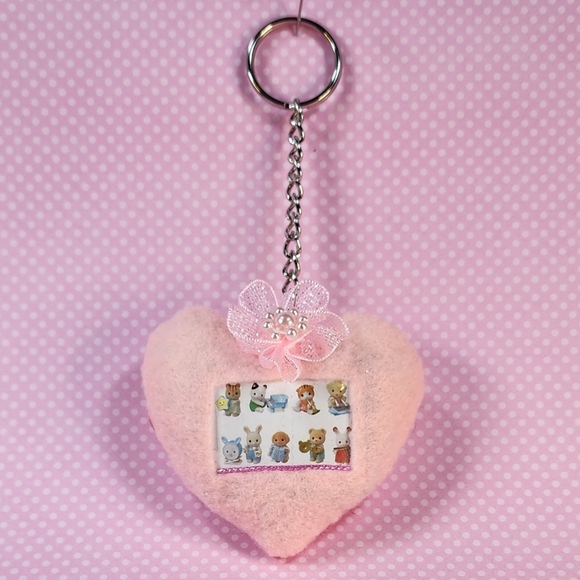 🎨 Flocked Animal Baby Band Pink Heart Plush Keychain - Picture 1 of 6